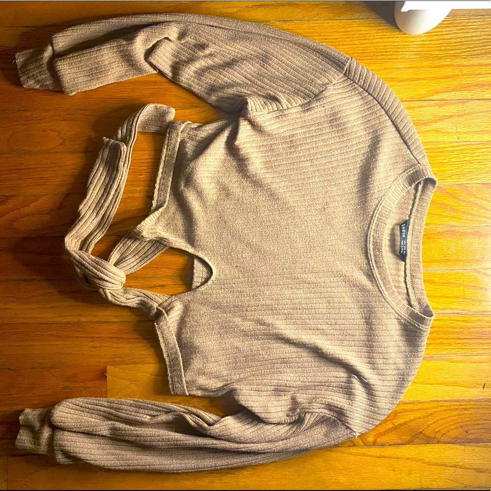 SHEIN Beige Crop Tie Sweater (Size Small)